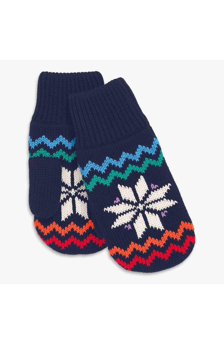 Primary Kids Fleece-Lined Snowflake Fair Isle Mittens, Main, color, Navy Rainbow