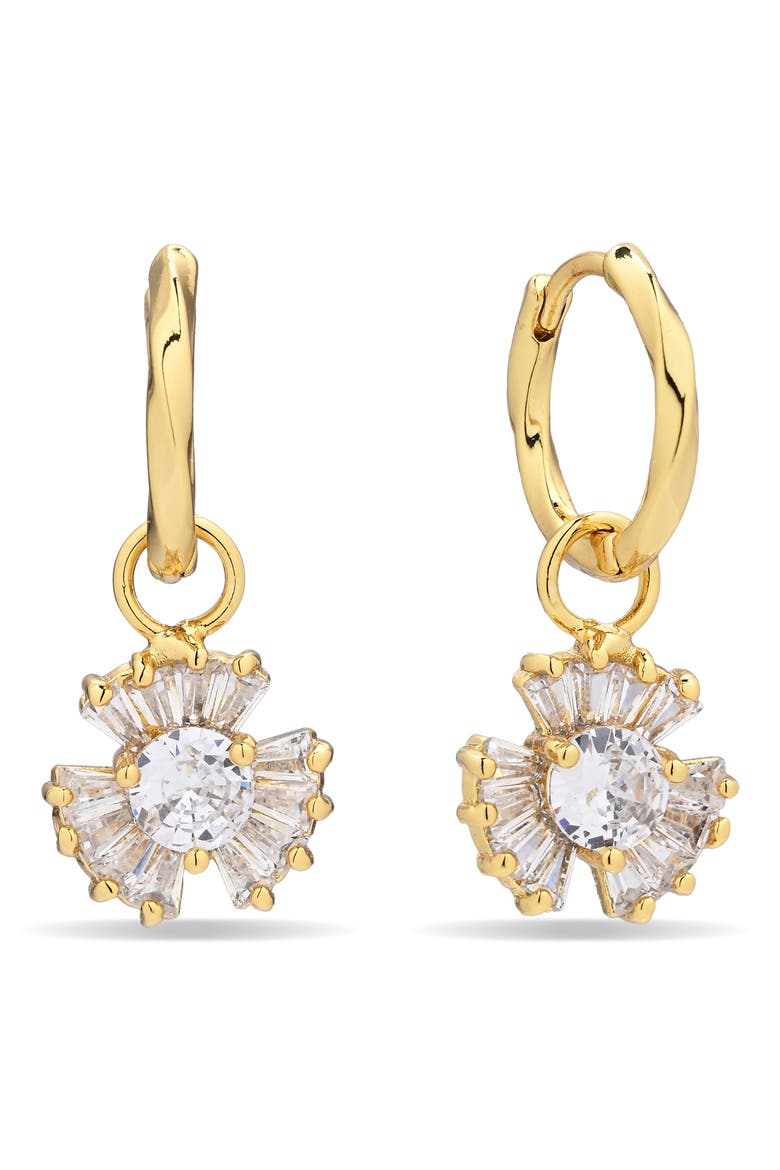 Bow and Bloom Charm Huggie Hoop Earrings, Alternate, color, GOLD