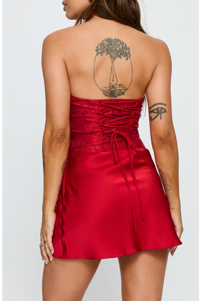 Jenevieve Strapless Drape Satin Minidress, Alternate, color, RED