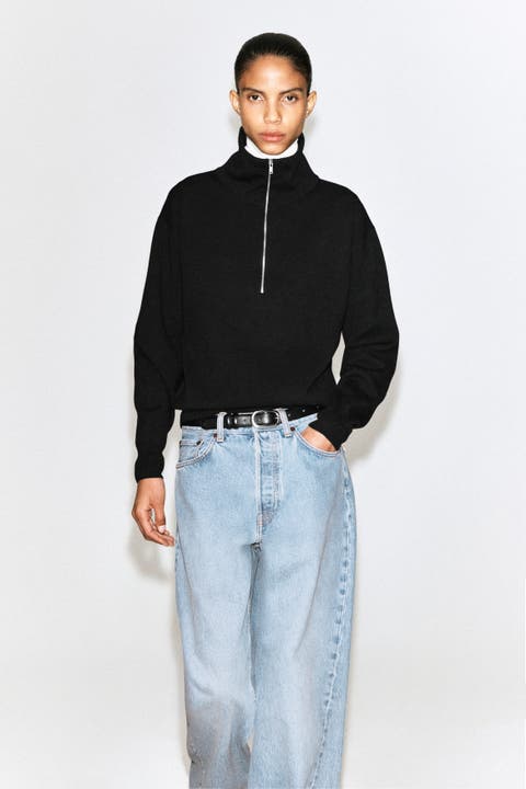 Mock-neck Half-zip Knitted Sweater