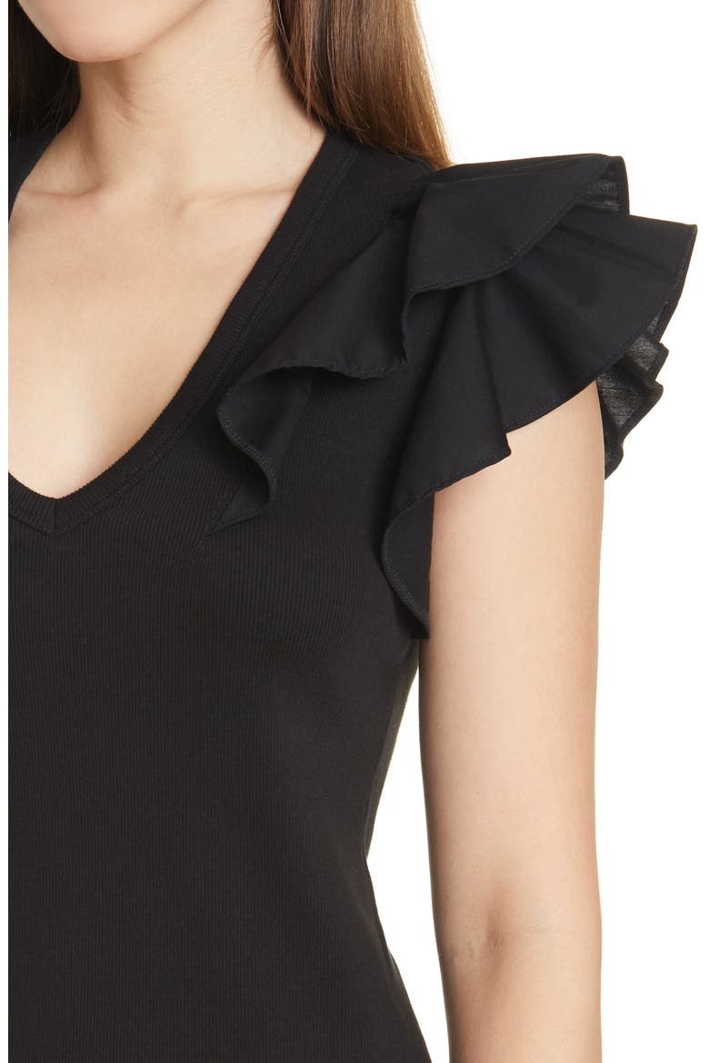Cathie Ruffle Rib Top, Alternate, color, BLACK