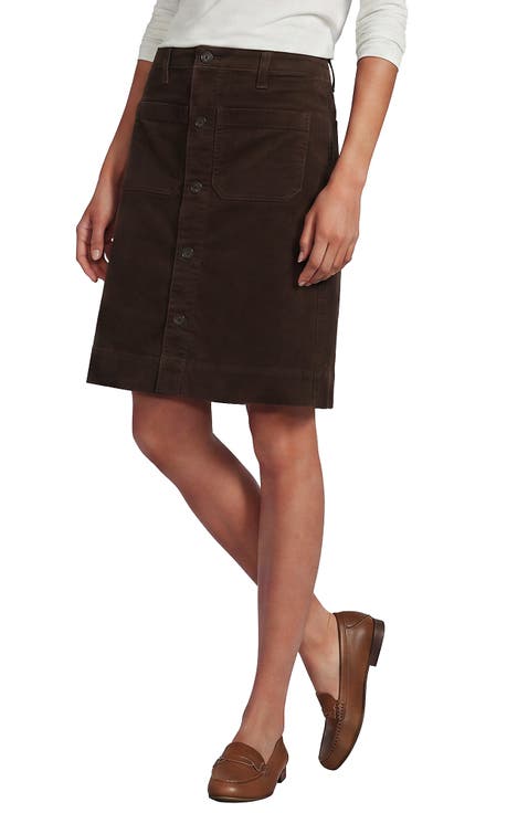 Corduroy Mid Rise Button Through Above the Knee Skirt