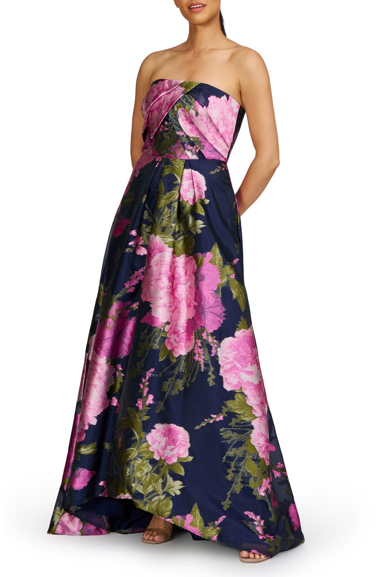 Holly Floral Print Strapless Gown, Alternate, color, AZALEA PINK