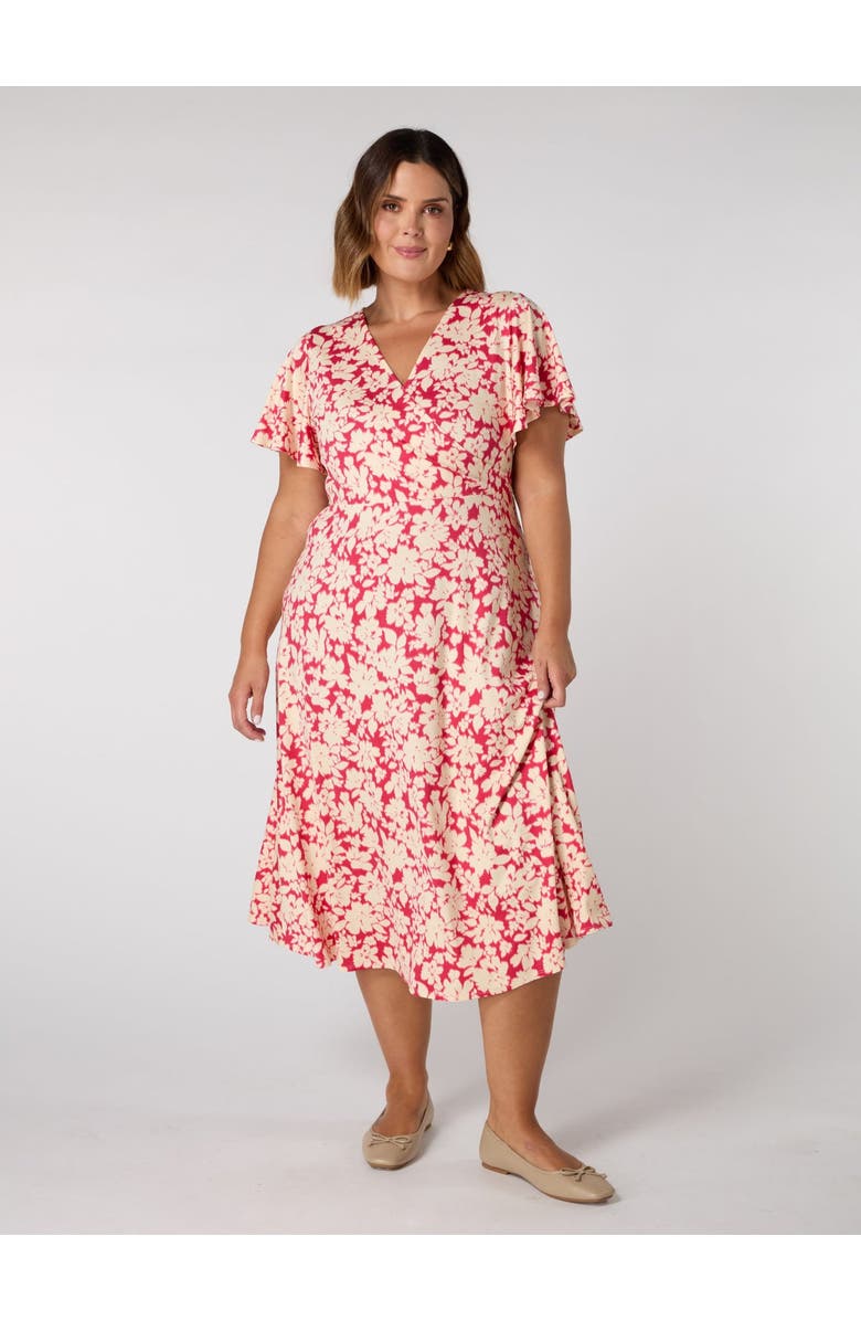 Live Unlimited Floral Print Flutter Sleeve Wrap Dress, Main, color, Print