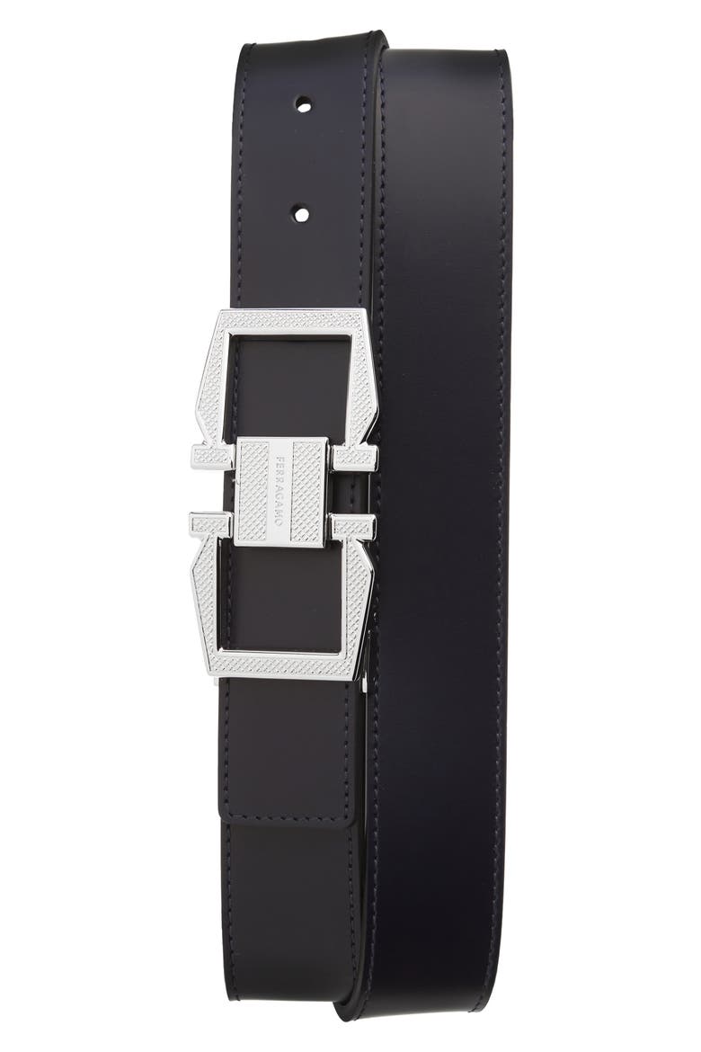 Double Gancio Reversible Leather Belt, Main, color, MIDNIGHT NERO