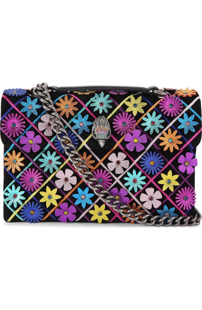 Kurt Geiger London Kensington Flowers Convertible Leather Shoulder Bag, Main, color, Charcoal