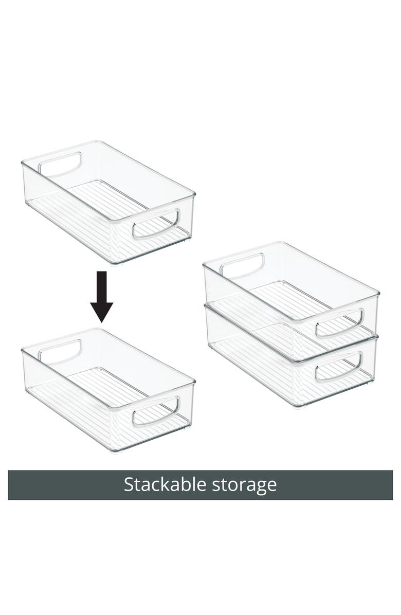 mDesign Small Plastic Kitchen Storage Container Bin with Handles - Organization in Pantry, Refrigerator or Freezer - Food Organizer for Fruit, Yogurt, Squeeze Pouches, Ligne Collection, 8 Pack, Clear, Alternate, color,
