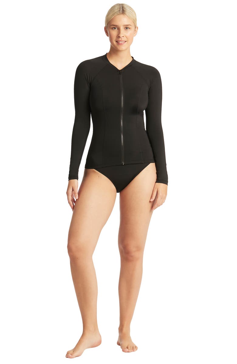 Sea Level Zip Long Sleeve Rashguard Top, Alternate, color, Black