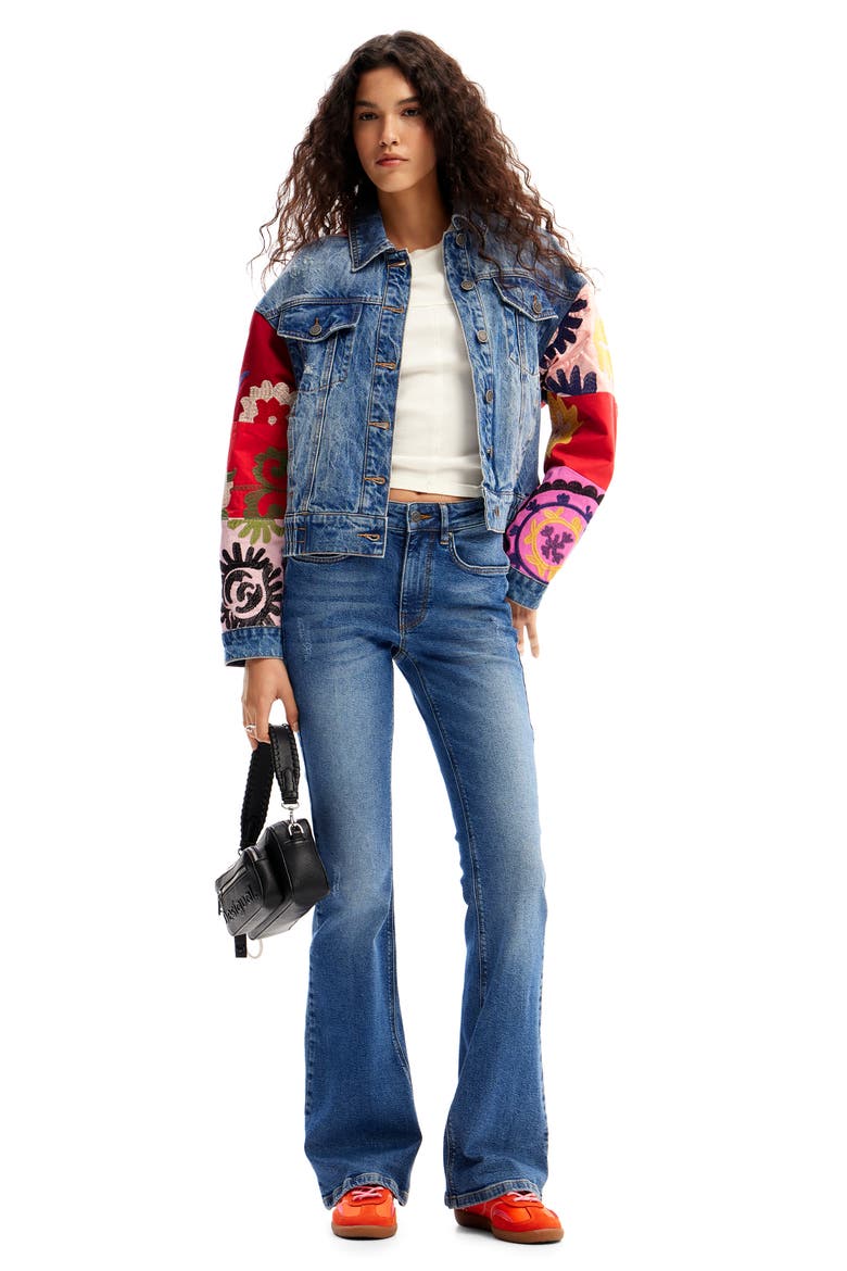Short Patchwork Denim Jacket, Alternate, color, BLUE