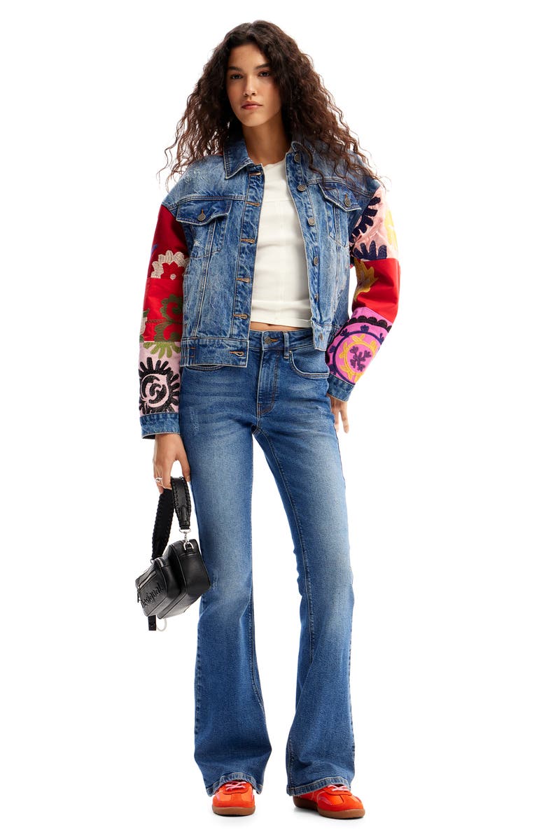 Desigual Short Patchwork Denim Jacket, Alternate, color,