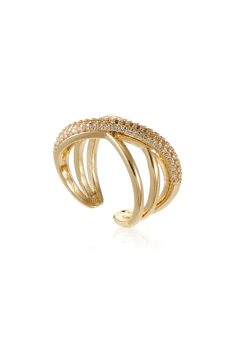 Cubic Zirconia Crossover Ring, Alternate, color, GOLD