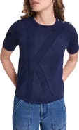 KARL LAGERFELD PARIS K Short Sleeve Sweater with Shoulder Buttons