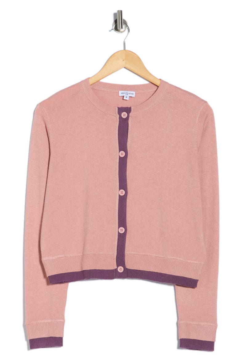 Contrast Trim Cardigan, Main, color, BLUSH DARK PURPLE