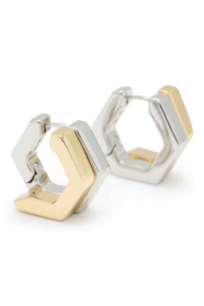 Double Hex Hoop Earrings, Alternate, color, GOLD/ RHODIUM