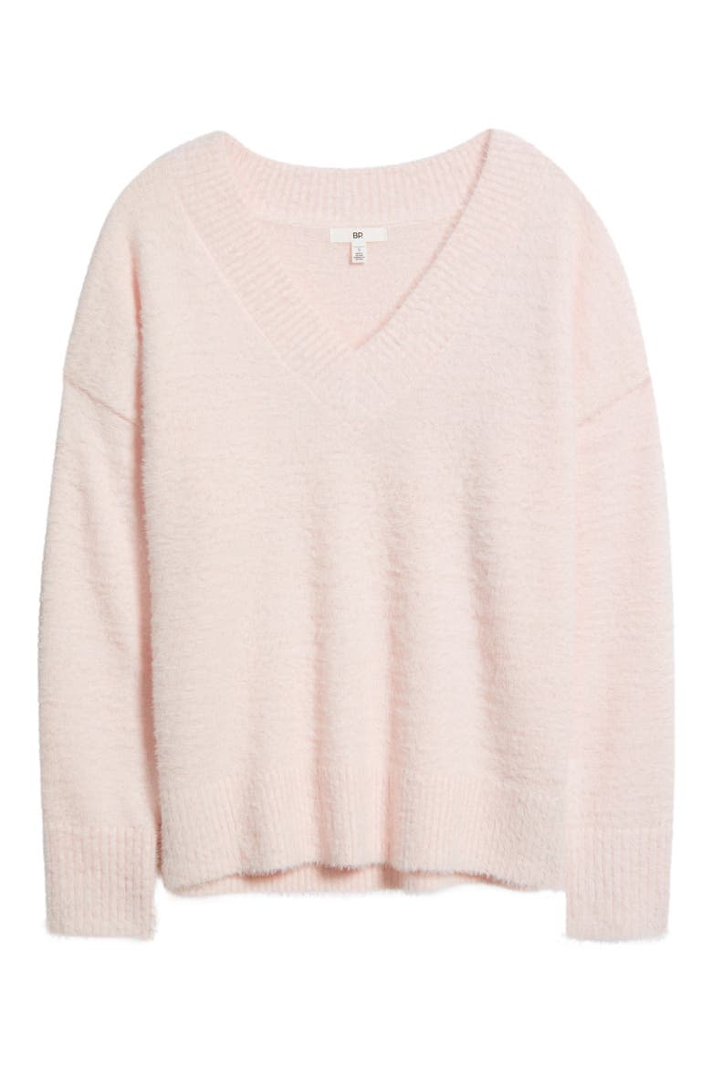 Fuzzy V-Neck Sweater, Alternate, color, PINK PRIMROSE