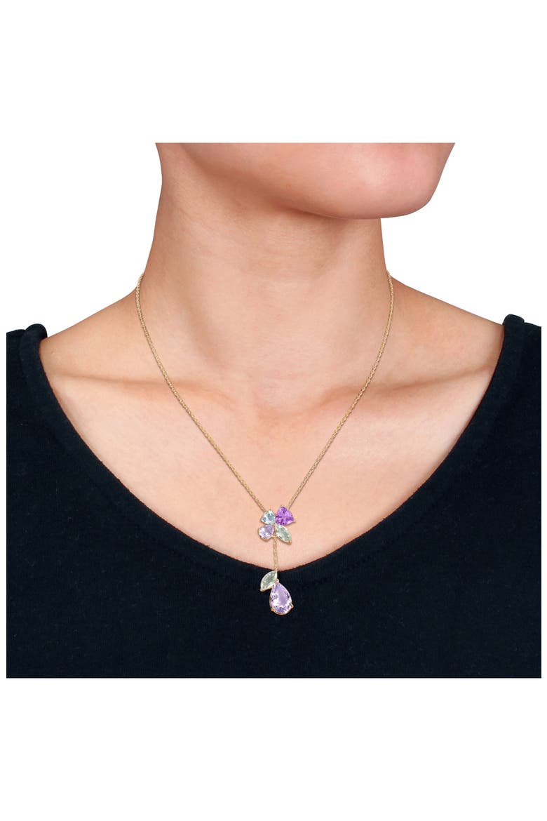 Multi-Gemstone Floral Drop Pendant Necklace, Alternate, color, PURPLE MULTI