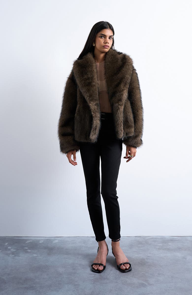 Topshop Boxy Faux Fur Coat, Main, color, Mink