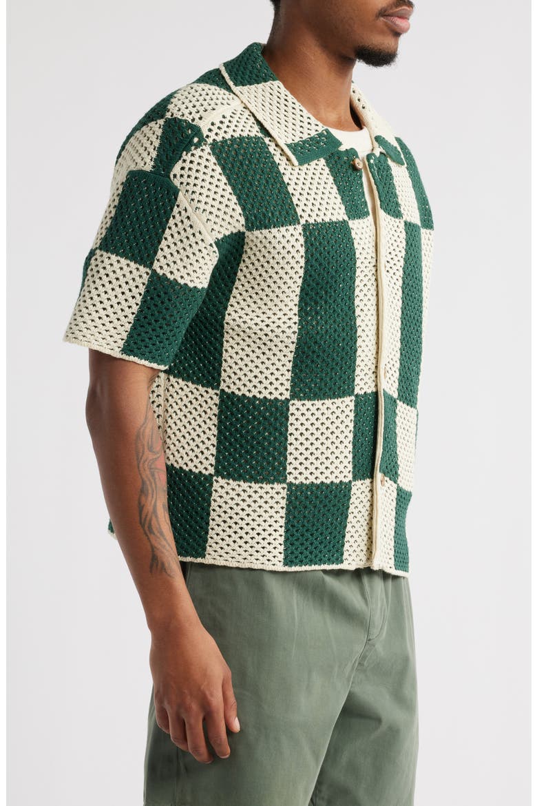Spence Knit Short Sleeve Button-Up Shirt, Alternate, color, CREAM/ GREEN
