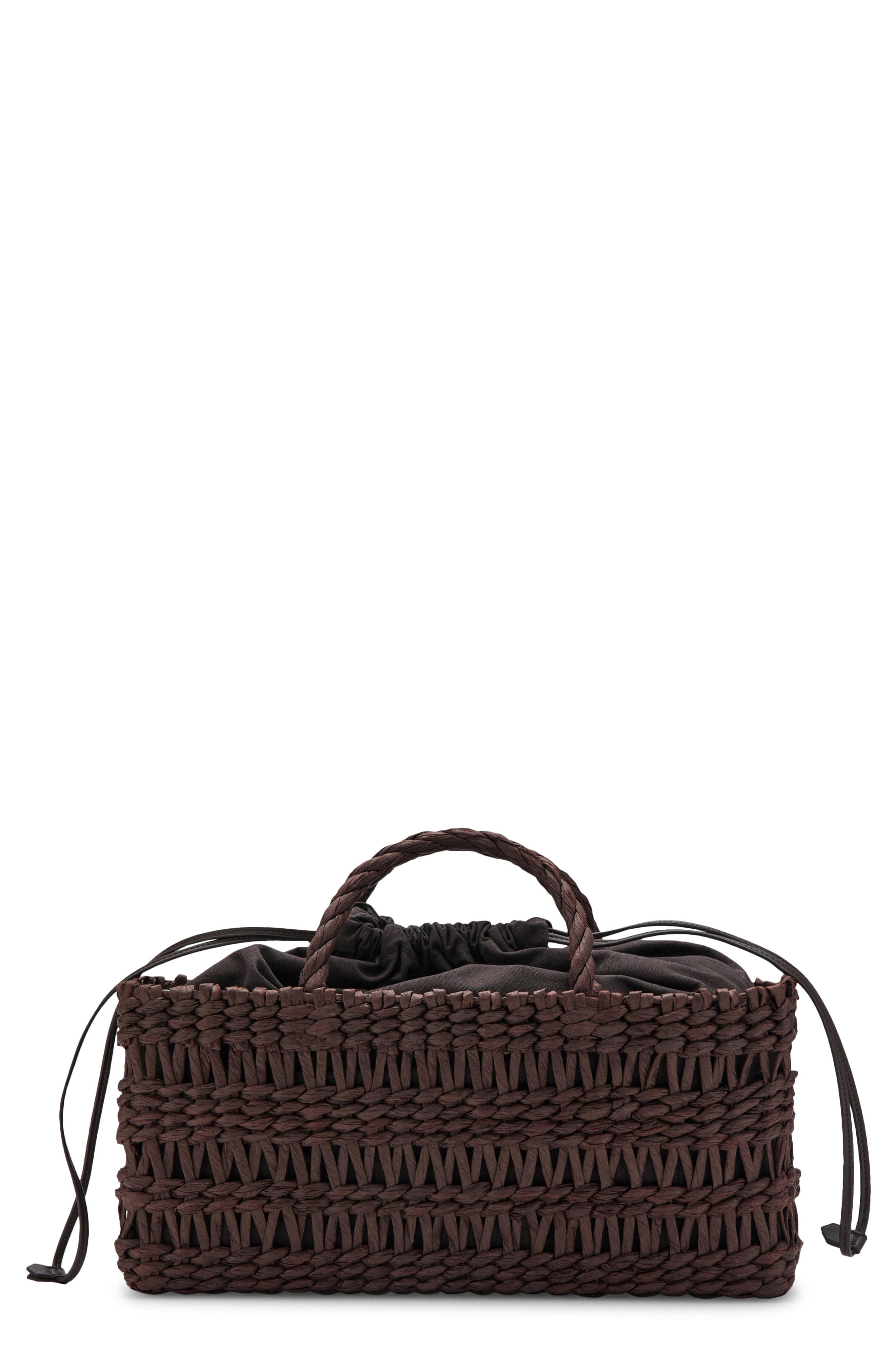 MANGO Medium Natural Fiber Tote, Main, color, Chocolate