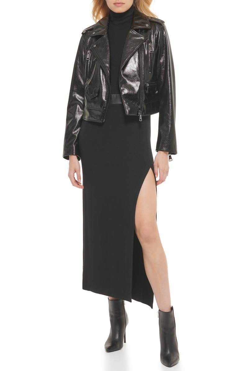 DKNY Crinkle Crop Faux Leather Biker Jacket, Alternate, color,