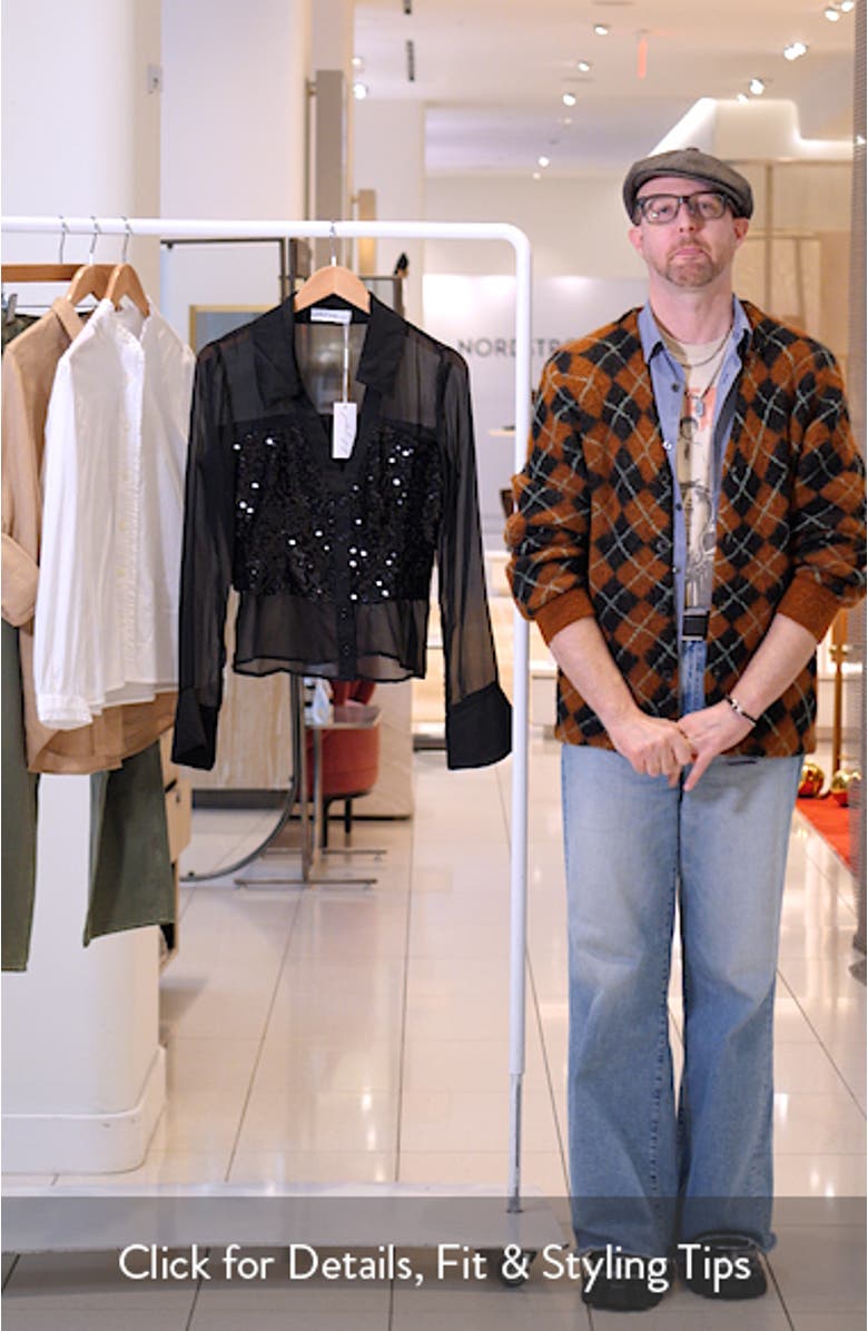 Eliana Sequin Mesh Long Sleeve Button-Up Shirt, sales video thumbnail