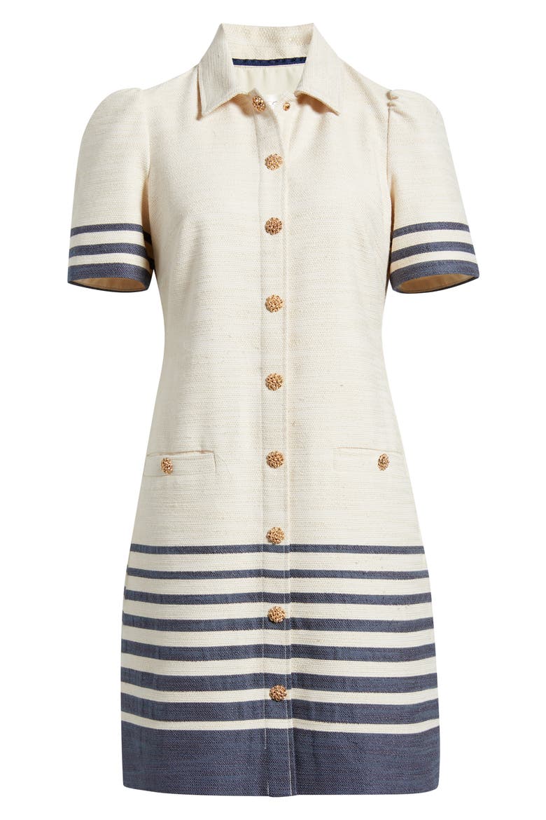 Stripe Trim Snap Front Shirtdress, Alternate, color, IVORY NAVY