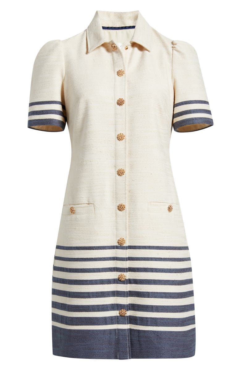 Eliza J Stripe Trim Snap Front Shirtdress, Alternate, color, Ivory Navy