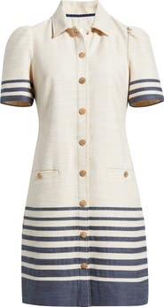 Eliza J Stripe Trim Snap Front Shirtdress