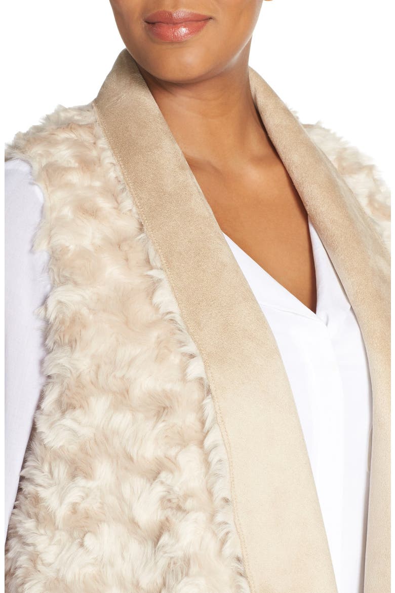 'Sheri' Drape Front Faux Fur Vest, Alternate, color, LIGHT TAUPE