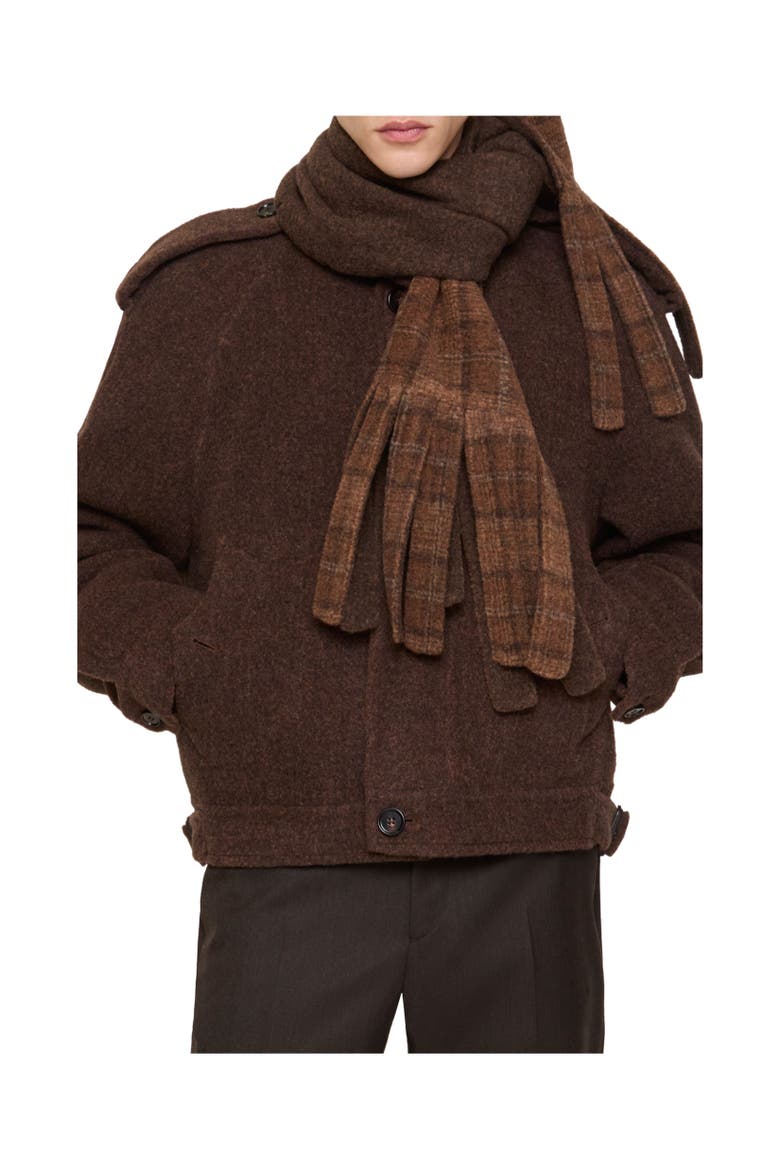 Detachable Scarf Wool Blend Jacket, Alternate, color, Ginger brown