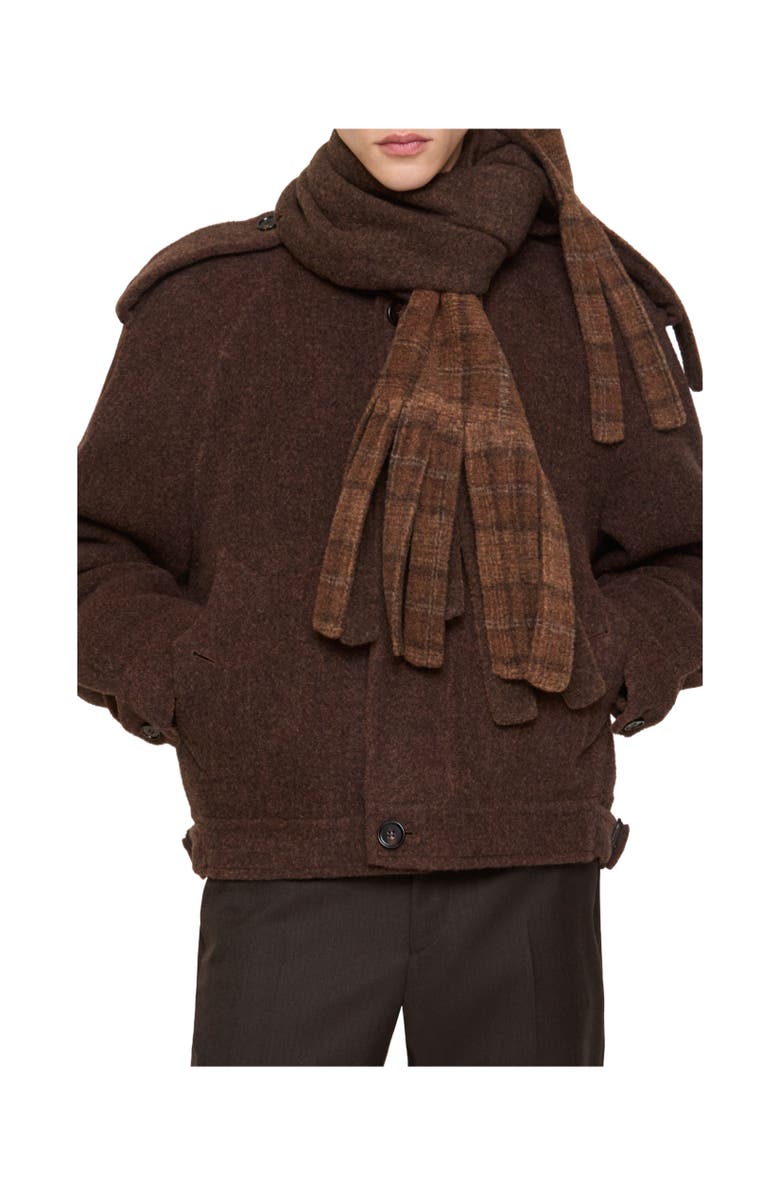 Burberry Detachable Scarf Wool Blend Jacket, Alternate, color, Ginger Brown