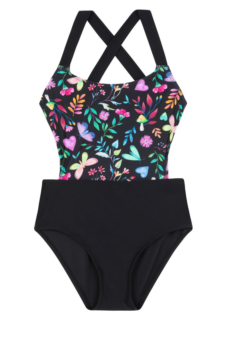 Butterfly Dream Cut Out Cross Strap One Piece, Main, color, multi