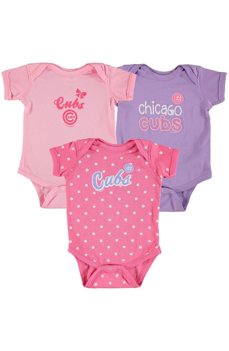 SOFT AS A GRAPE Girls Infant Soft as a Grape Pink/Purple Chicago Cubs 3-Pack Rookie Bodysuit Set, Main, color, 
