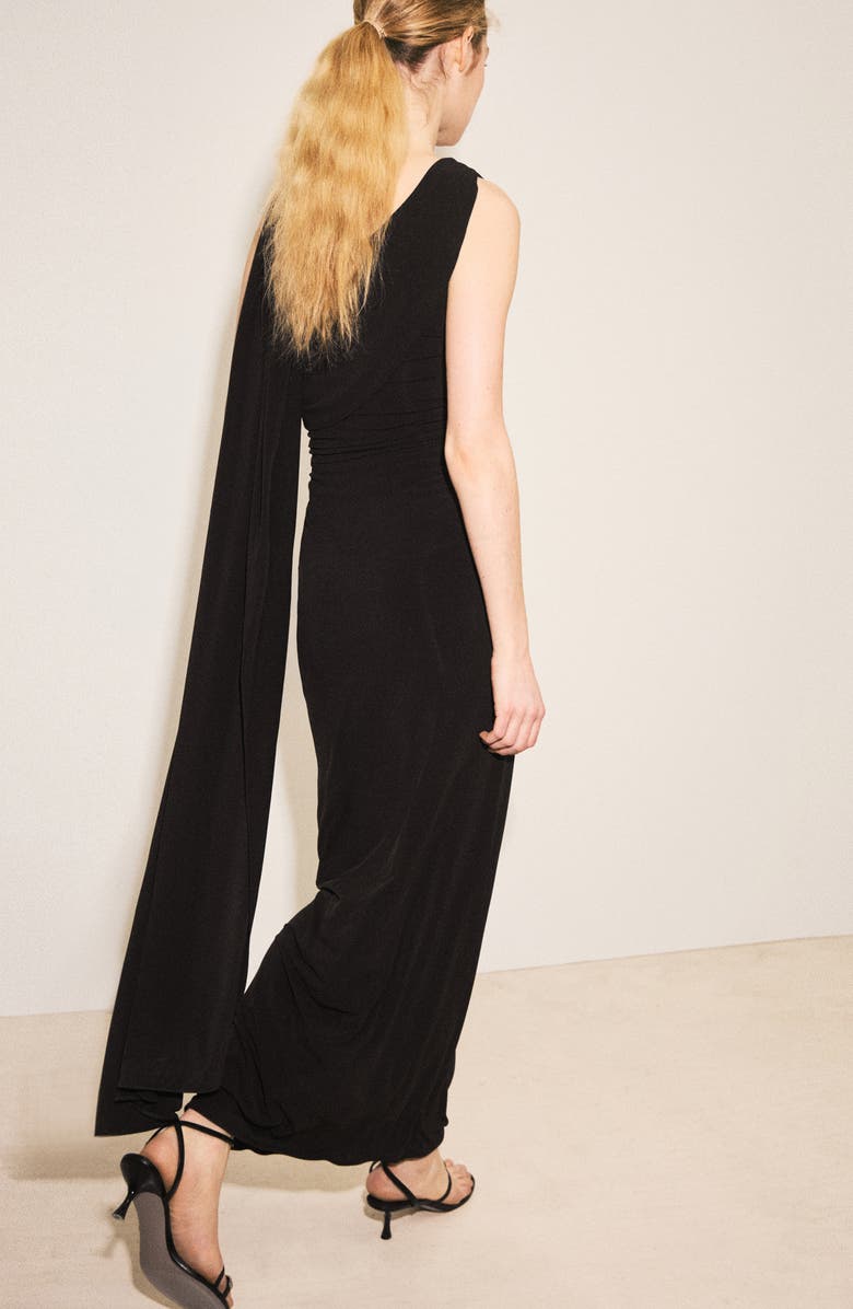 MANGO Asymmetric Cape Maxi Dress, Alternate, color, Brown