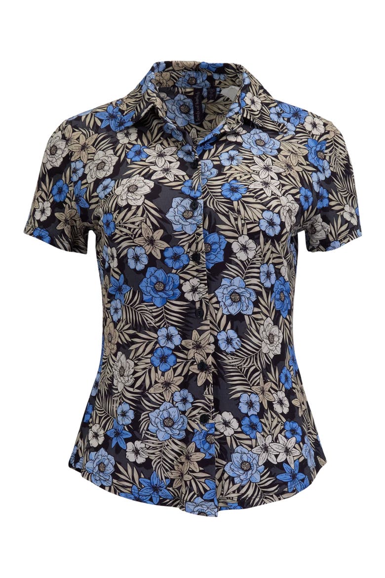 Tropical Mix Womens Printed Button-Up Shirt, Alternate, color, TROPICAL MIX BLACK