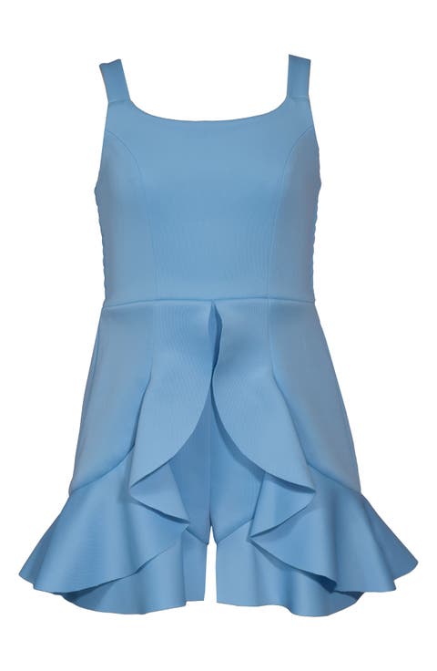 Kids' Bow Back Cascade Overskirt Scuba Knit Romper (Big Kid)