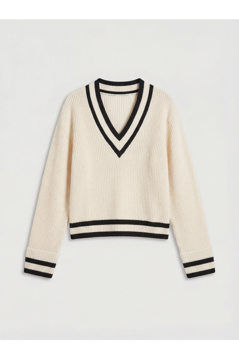 Cotton V-Neck Knit Boxy Jumper, Alternate, color, Ivory