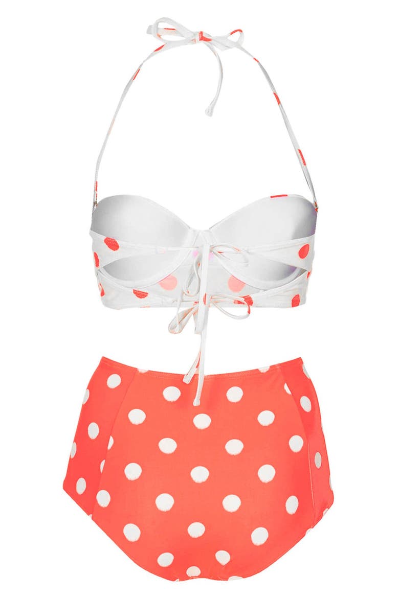 Polka Dot High Rise Bikini, Alternate, color, CORAL