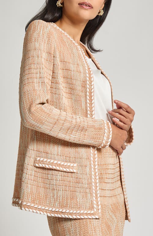 Misook Heritage-fit Whipstitch Melange Knit Jacket In Baked Clay/biscotti/aquatic