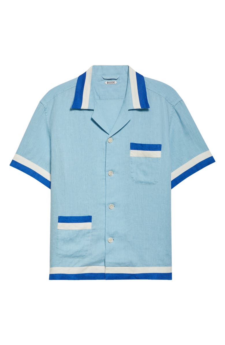 Bode Seedling Stripe Linen Camp Shirt, Alternate, color, Blue/ White