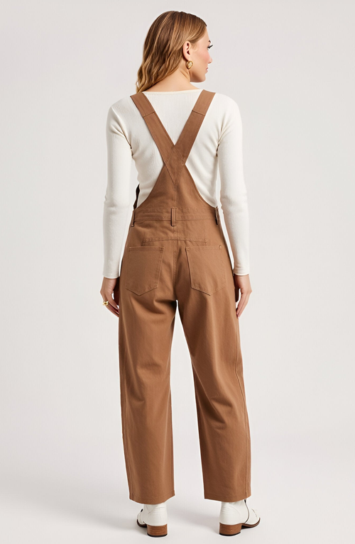 Modenaire Wide-leg Adjustable-strap Front Bib Pocket Overalls In Brown