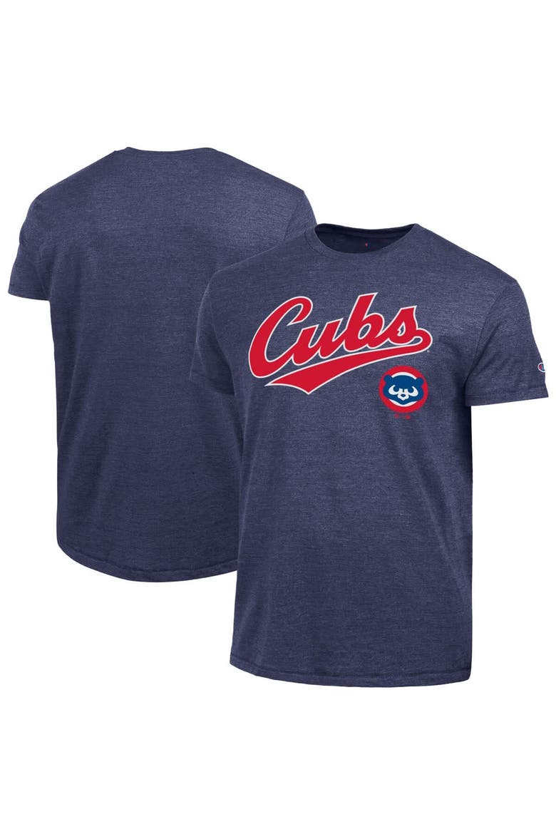 Men's Champion  Navy Chicago Cubs Cooperstown Wordmark Lockup Tri-Blend T-Shirt, Main, color, Navy