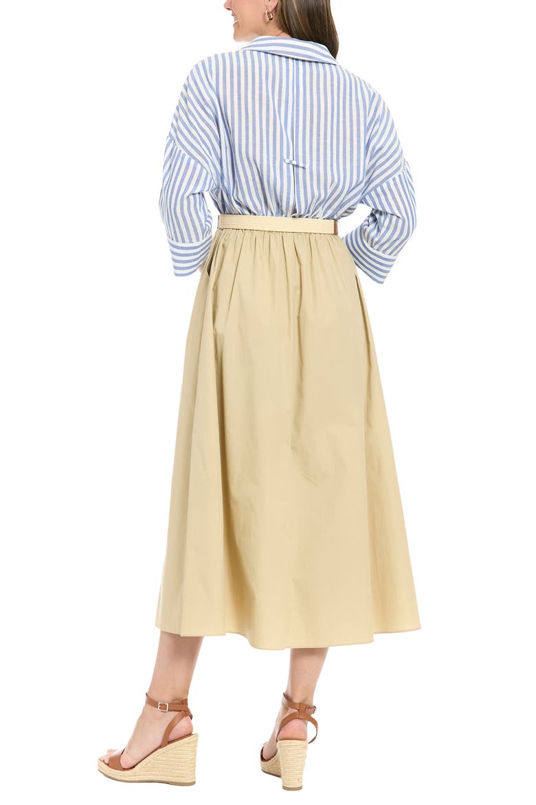 Belted Twofer Midi Dress, Alternate, color, KHAKI/ BLUE/ WHITE