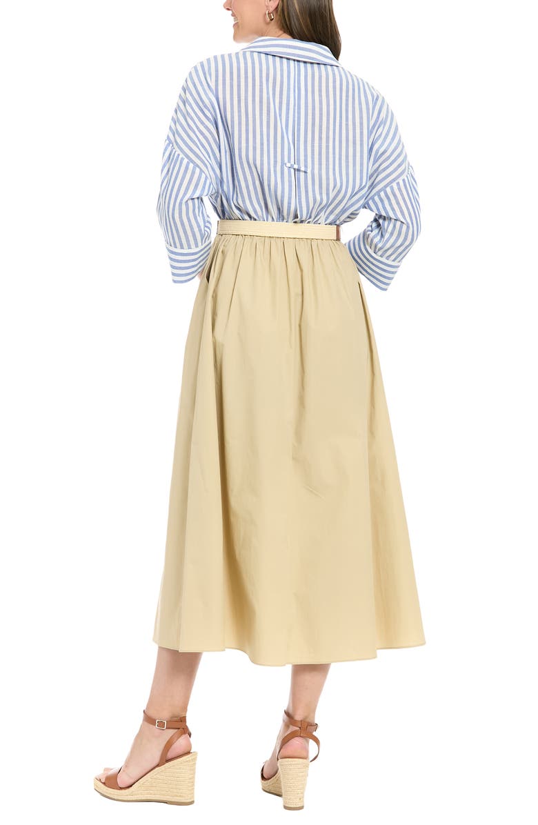 London Times Belted Twofer Midi Dress, Alternate, color, Khaki/ Blue/ White