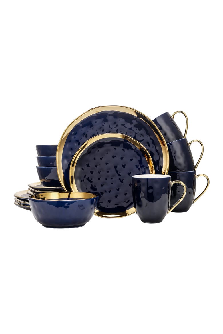 Florian Porcelain 16-Piece Dinnerware Set, Main, color, Navy Blue