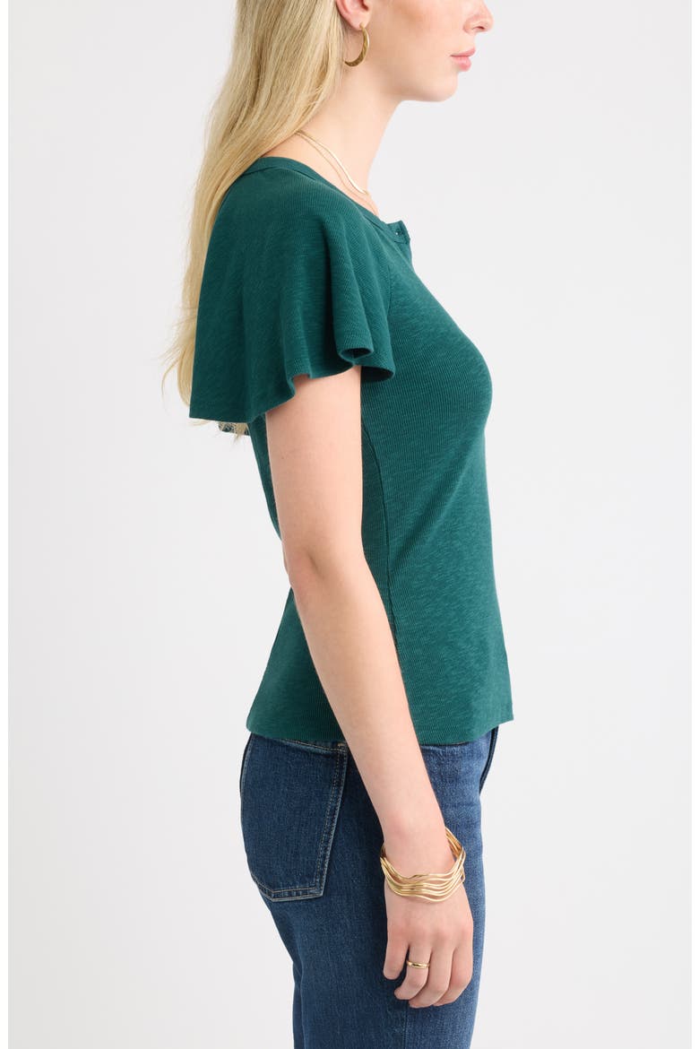 Flutter Sleeve Ribbed Henley, Alternate, color, GREEN PONDEROSA