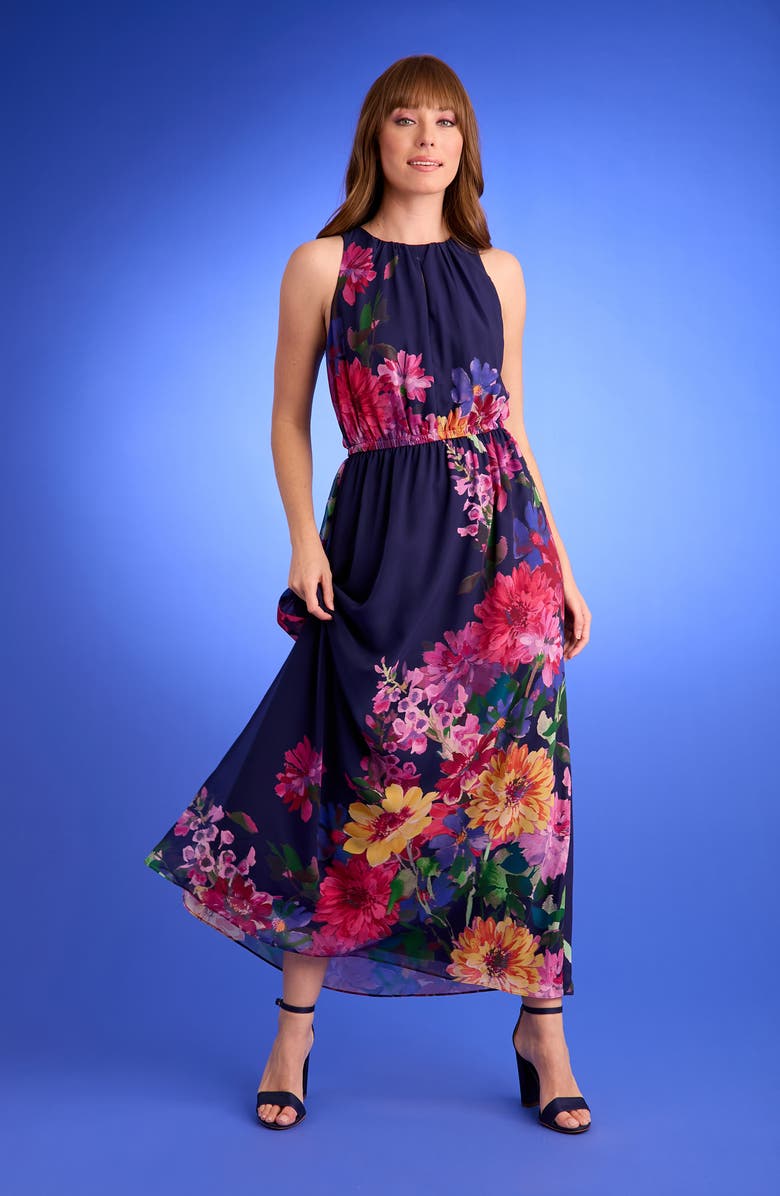 London Times Floral Sleeveless Chiffon Maxi Dress, Alternate, color, 