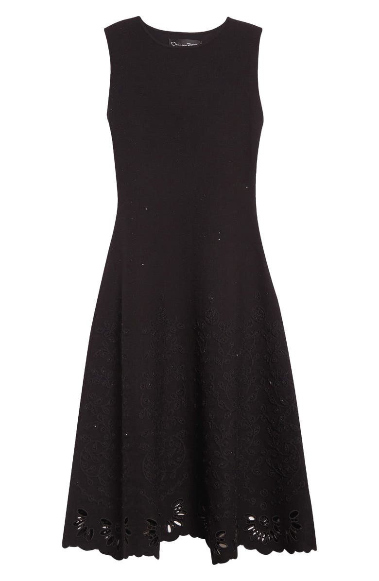 Oscar de la Renta Eyelet Jacquard A-Line Dress, Alternate, color, Black