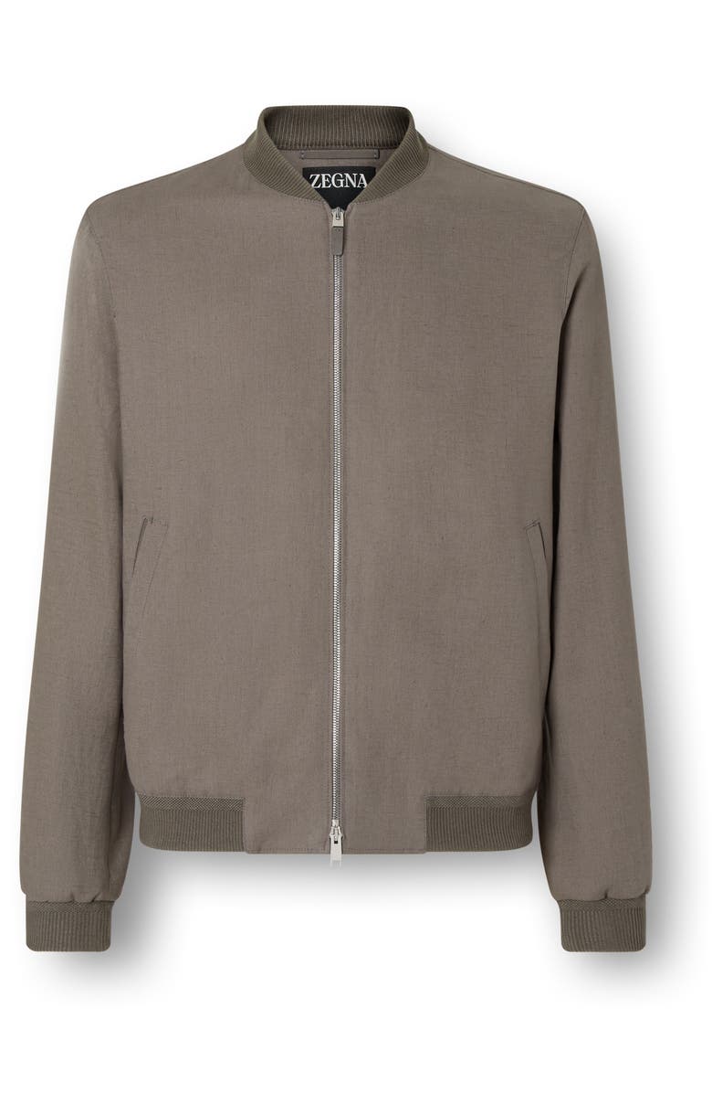 ZEGNA Oasi Lino Bomber Jacket, Alternate, color, Dark Taupe