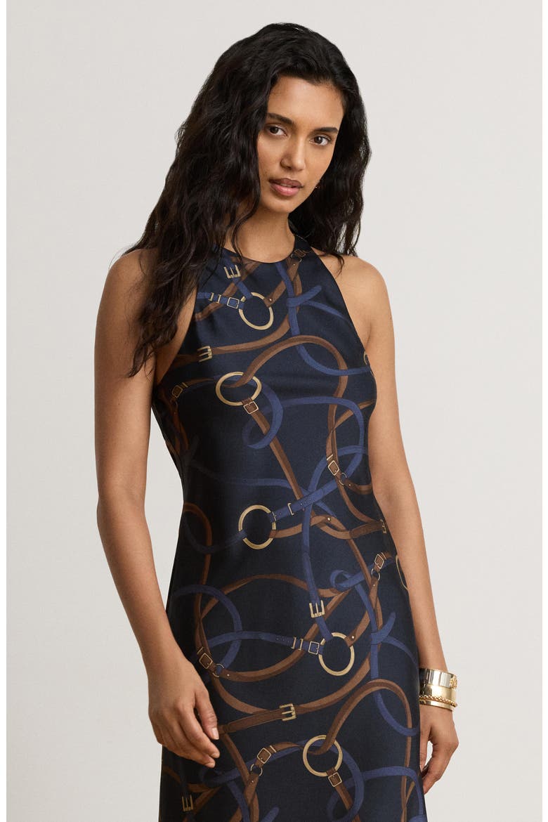 Belting Print Sleeveless Twill Midi Dress, Alternate, color, NAVY BLUE/ MULTI